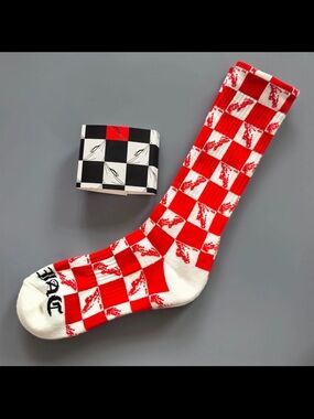 Chrome Hearts Red & White Checkerboard Crew Socks